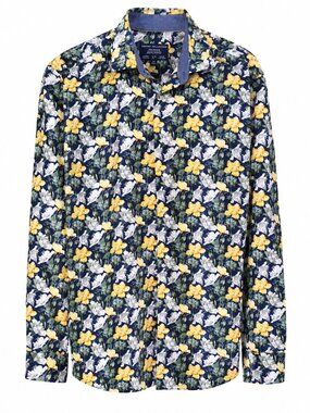 Navy Floral Premium Button-Up Shirt Mockup | Report Collection Size L For Men's